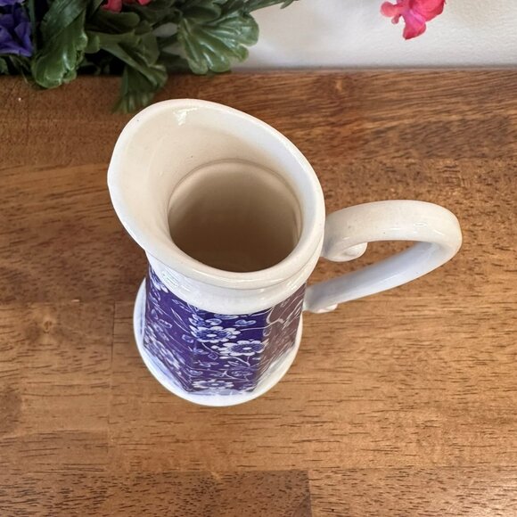 Vintage Blue and‎ White Floral Transferware Pitcher Scroll Handle Ceramic Jug - Picture 4 of 6